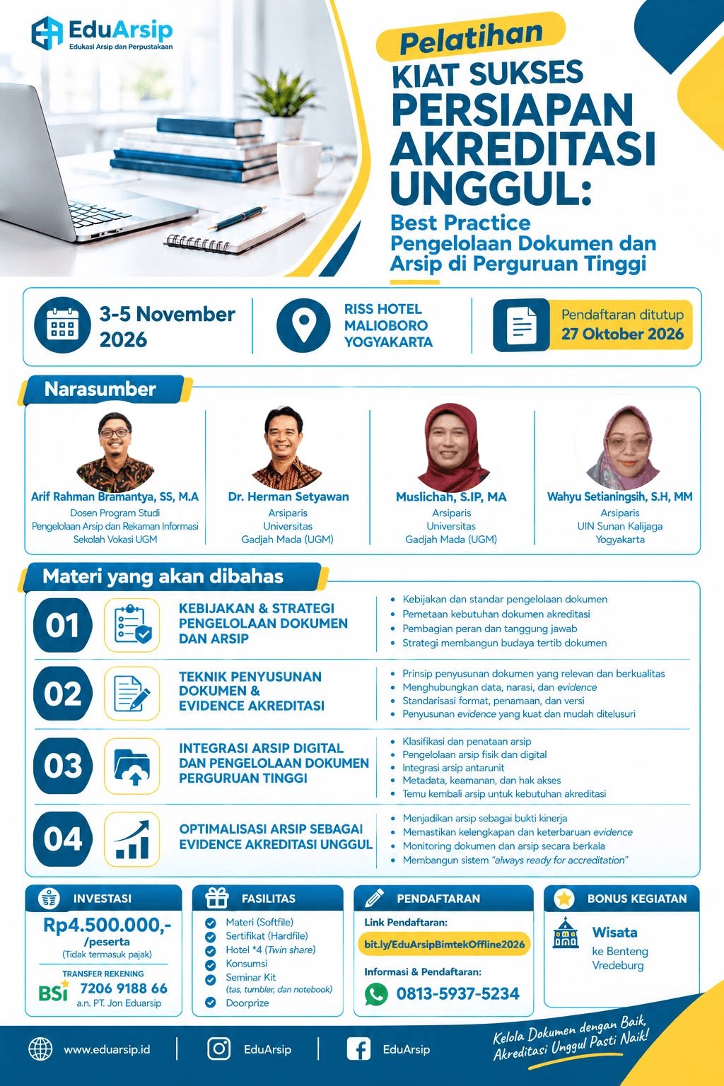 Flyer Pelatihan Kiat Sukses Persiapan Akreditasi Unggul: Best Practice Pengelolaan Dokumen dan Arsip di Perguruan Tinggi